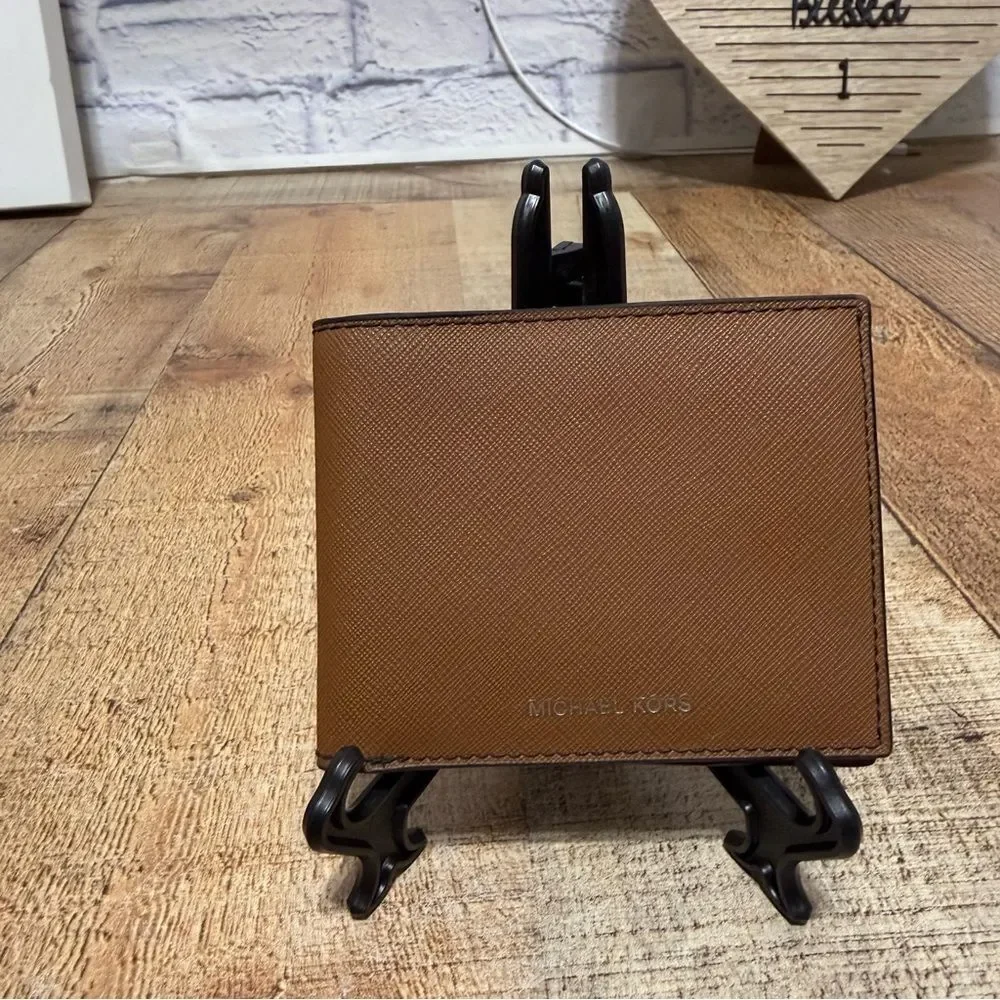 Michael Kors brown saffiano leather bifold wallet